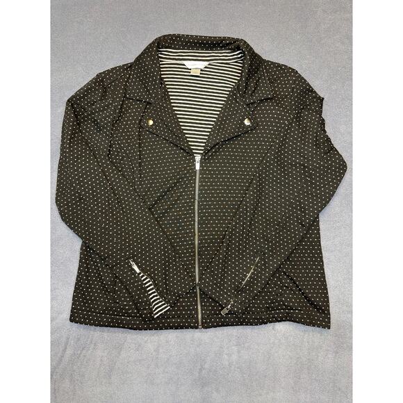 Christopher Banks Jackets & Blazers - Christopher Banks Black Mini Polka Dot Zip Front Moto Jacket Women's Size XL